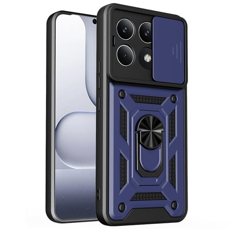 CaseOnn Xiaomi Poco X6 Pro Kılıf Sürgülü Kamera Korumalı Yüzüklü Mıknatıslı Tank Kapak Lacivert