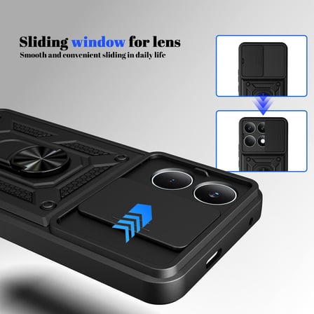 CaseOnn Xiaomi Poco X6 Pro Kılıf Sürgülü Kamera Korumalı Yüzüklü Mıknatıslı Tank Kapak Lacivert