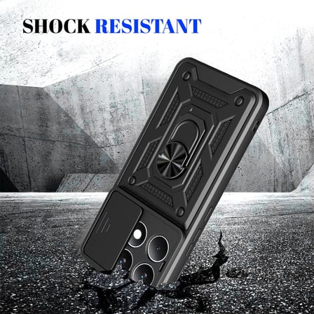 CaseOnn Xiaomi Poco X6 Pro Kılıf Sürgülü Kamera Korumalı Yüzüklü Mıknatıslı Tank Kapak Lacivert