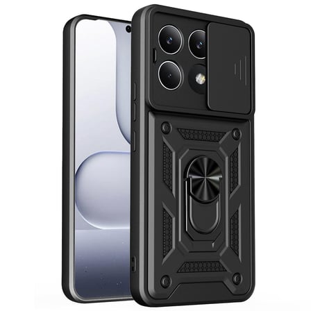 CaseOnn Xiaomi Poco X6 Pro Kılıf Sürgülü Kamera Korumalı Yüzüklü Mıknatıslı Tank Kapak Siyah