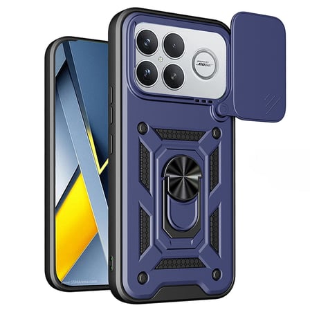 CaseOnn Xiaomi Redmi K90 Pro Max Kılıf Sürgülü Kamera Korumalı Yüzüklü Mıknatıslı Tank Kapak Lacivert