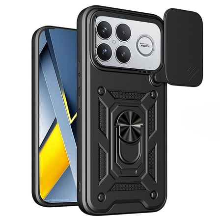 CaseOnn Xiaomi Redmi K90 Pro Max Kılıf Sürgülü Kamera Korumalı Yüzüklü Mıknatıslı Tank Kapak Siyah