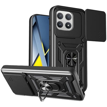CaseOnn Xiaomi Redmi K90 Kılıf Sürgülü Kamera Korumalı Yüzüklü Mıknatıslı Tank Kapak Siyah