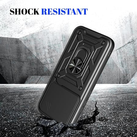 CaseOnn Xiaomi Redmi K90 Kılıf Sürgülü Kamera Korumalı Yüzüklü Mıknatıslı Tank Kapak Siyah
