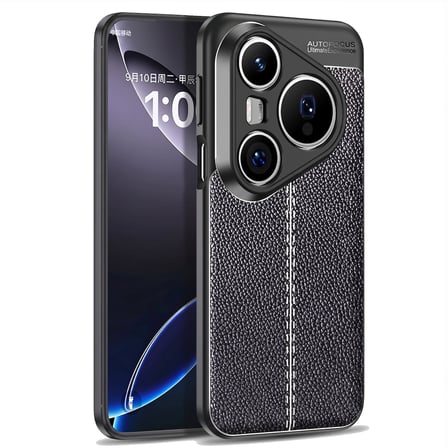 CaseOnn Huawei Pura 80 Ultra Kılıf Lüks Dikiş Detaylı Deri Görünümlü Kapak Siyah