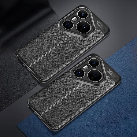 CaseOnn Huawei Pura 80 Kılıf Lüks Dikiş Detaylı Deri Görünümlü Kapak Siyah