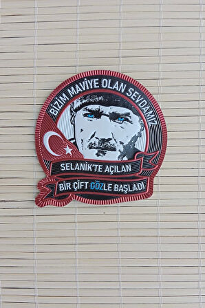 ataturk resimli kirmizi zemin bizim maviye olan sevdamiz 3d tpu termoplastik silikon kabartma nakis islemeli arma pec patch