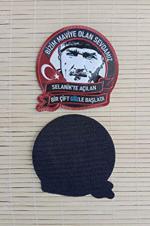 ataturk resimli kirmizi zemin bizim maviye olan sevdamiz 3d tpu termoplastik silikon kabartma nakis islemeli arma pec patch