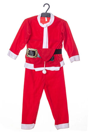 kirmizi renkli bereli kemerli kaliteli uzun kollu noel baba detayli unisex kostum