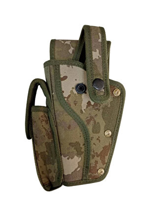 Sol El Kara Kuvvetleri Yeni Kamuflaj Renkli Tek Emniyetli Sarjorluklu Palaskaya Kemere Gecirmeli Sallama Silah Kilifi