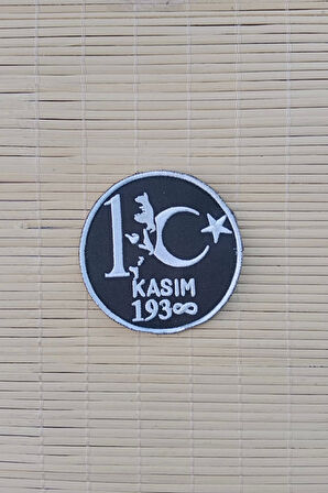 siyah beyaz renkli 10 kasim 1938 ataturk siluetli nakis islemeli arma patch pec