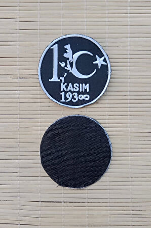 siyah beyaz renkli 10 kasim 1938 ataturk siluetli nakis islemeli arma patch pec