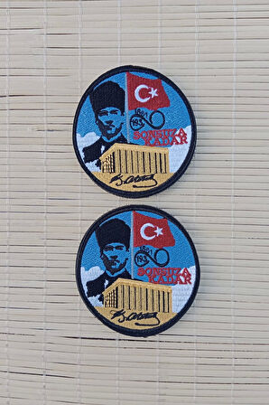 mustafa kemal ataturk resimli imzali sonsuza kadar yazili anitkabir nakis islemeli dalgalanan bayrak arma pec patch