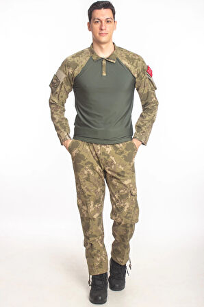 kara kuvvetleri yeni kamuflaj renkli kargo cepli taktik pantolon uzun kollu likrali combat t shirt