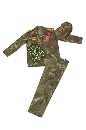 Kara Kuvvetleri Kamuflaj Renkli Uzun Kollu Yarbay Komando Fularli Karaci Cocuk Kostum Takim