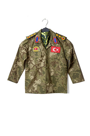 Kara Kuvvetleri Kamuflaj Renkli Uzun Kollu Yarbay Komando Fularli Karaci Cocuk Kostum Takim