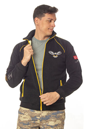 hava kuvvetleri f 16 fighting falcon uzun kollu siyah renkli ozel tasarim tam fermuarli bato yaka soguk gecirmez polar