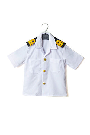 beyaz renkli kisa kollu sapkali yuzbasi cocuk kiyafet denizci kostum kaptan takimi