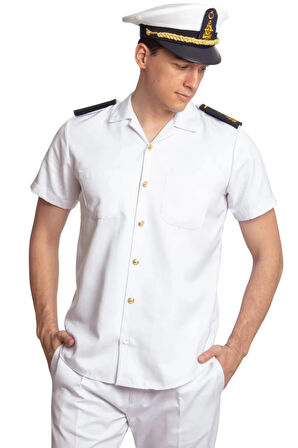 Deniz Kuvvetleri Deniz Lisesi ve Fakultesi Beyaz Renkli Yazlik Kaliteli Pamuklu Kumas Kaptan Gomlek