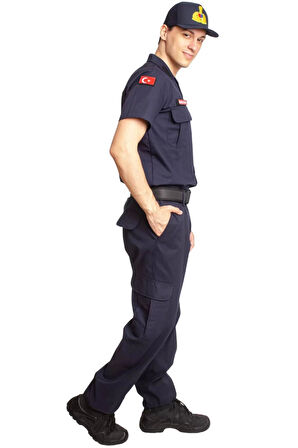 Jandarma Asayis Subay Lacivert Renkli Kisa Kollu Rengi solmayan Gomlek ve Kargo Cepli Taktik Pantolon Alt Ust Takim