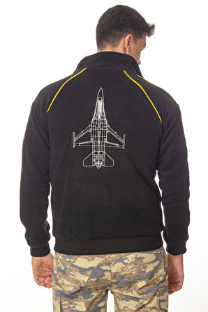 hava kuvvetleri f 16 fighting falcon uzun kollu siyah renkli ozel tasarim tam fermuarli bato yaka soguk gecirmez polar