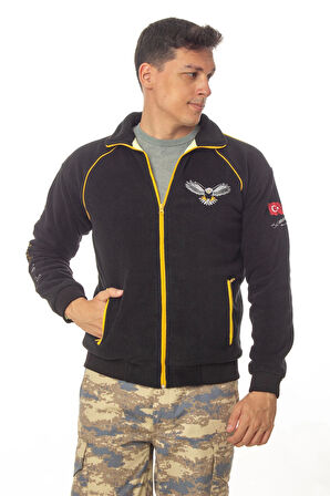 hava kuvvetleri f 16 fighting falcon uzun kollu siyah renkli ozel tasarim tam fermuarli bato yaka soguk gecirmez polar