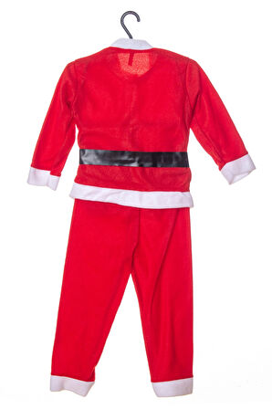 kirmizi renkli bereli kemerli kaliteli uzun kollu noel baba detayli unisex kostum