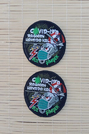 covid 19a ragmen havada kal 902 simsek siyah zemin nakis islemeli arma pec patch