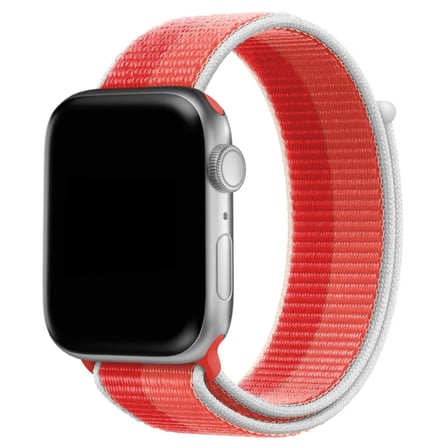 CaseOnn Apple Watch SE 2 40mm Kordon Hasır Kumaş Nylon Kayış Kırmızı Beyaz