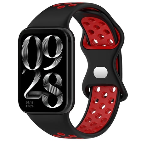 CaseOnn Xiaomi Redmi Watch 6 Active Kordon Çift Renkli Delikli Spor Silikon Kayış Siyah Kırmızı