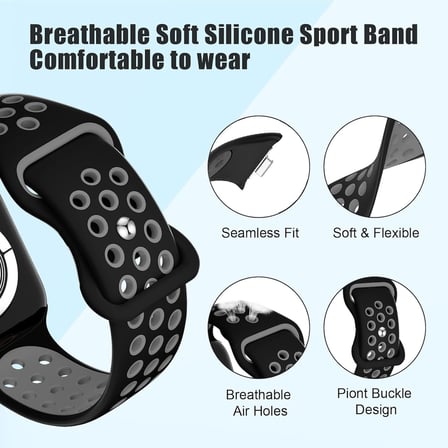 CaseOnn Xiaomi Redmi Watch 6 Active Kordon Çift Renkli Delikli Spor Silikon Kayış Siyah Gri