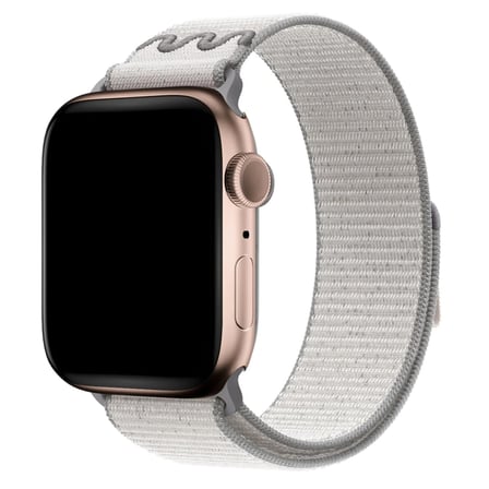 CaseOnn Apple Watch SE 44mm Kordon Dikişli Spor Cırtlı Kumaş Kayış Beyaz Gri