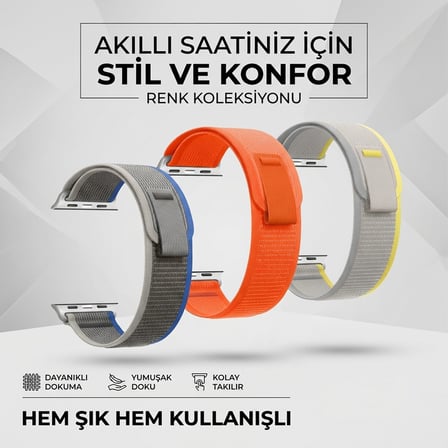 CaseOnn Apple Watch Series 7 41mm Kordon Arazi Tipi Patika Kumaş Kayış Turuncu