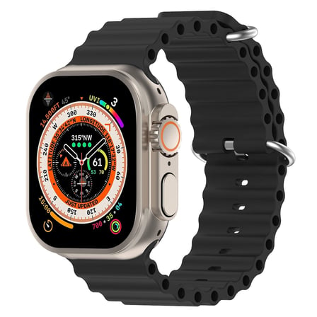 CaseOnn Apple Watch Series 7 41mm Kordon Suya Dayanıklı Okyanus Silikon Kayış Siyah