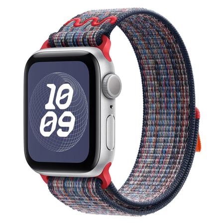 CaseOnn Apple Watch Series 7 45mm Kordon Dikişli Spor Cırtlı Kumaş Kayış Kırmızı Lacivert