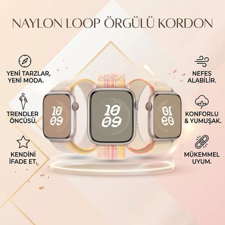 CaseOnn Apple Watch SE 2 44mm Kordon Dikişli Spor Cırtlı Kumaş Kayış Haki