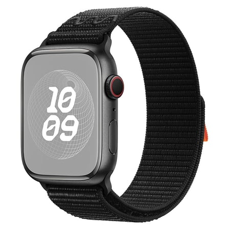 CaseOnn Apple Watch SE 3 44mm Kordon Dikişli Spor Cırtlı Kumaş Kayış Siyah