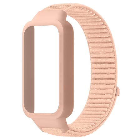 CaseOnn Xiaomi Smart Band 9 Active Kordon Cırtlı Dokuma Kumaş Kayış Pudra