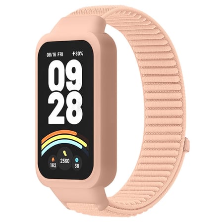 CaseOnn Xiaomi Smart Band 9 Active Kordon Cırtlı Dokuma Kumaş Kayış Pudra