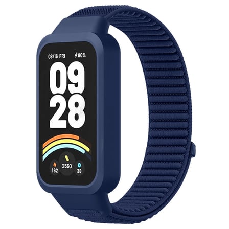CaseOnn Xiaomi Smart Band 9 Active Kordon Cırtlı Dokuma Kumaş Kayış Lacivert