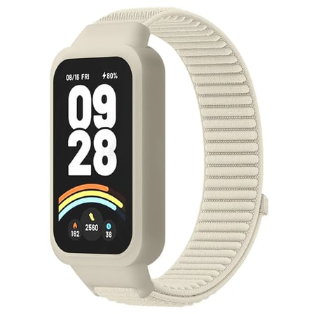CaseOnn Xiaomi Smart Band 9 Active Kordon Cırtlı Dokuma Kumaş Kayış Bej