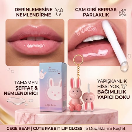 CaseOnn Gege Bear Meyve Özlü Nemlendirici Lip Gloss Dudak Parlatıcısı Degrade Tavşan 02# Beyaz Pembe