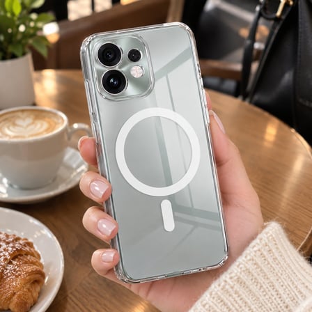 CaseOnn Oppo Reno16 5G Kılıf MagSafe Özellikli Sararmaz Kristal Sert Kapak Şeffaf