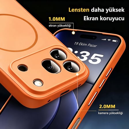 CaseOnn Honor 600 5G Kılıf Metal Tuşlu Halka Desenli Silikon Kapak Turuncu