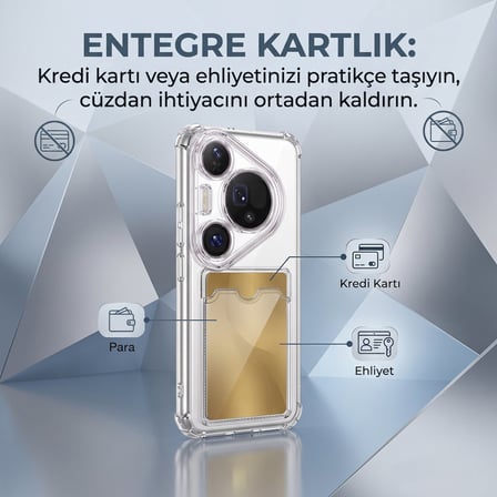 CaseOnn Infinix GT 30 Pro Kılıf Airbag Kristal Kartlık Bölmeli Silikon Kapak Füme