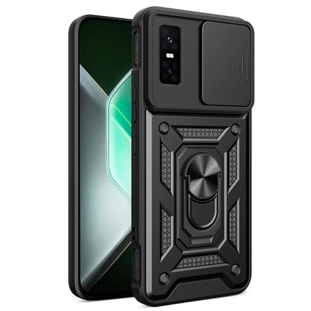 CaseOnn Infinix GT 30 Kılıf Sürgülü Kamera Korumalı Yüzüklü Mıknatıslı Tank Kapak Siyah