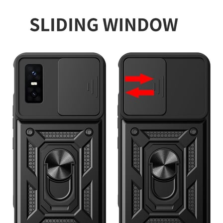 CaseOnn Infinix GT 30 Kılıf Sürgülü Kamera Korumalı Yüzüklü Mıknatıslı Tank Kapak Siyah