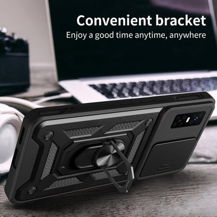 CaseOnn Infinix GT 30 Kılıf Sürgülü Kamera Korumalı Yüzüklü Mıknatıslı Tank Kapak Siyah