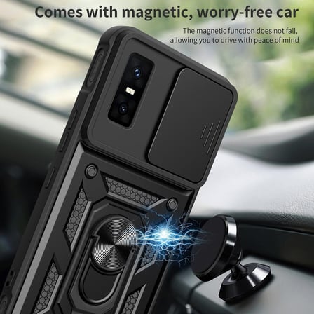 CaseOnn Infinix GT 30 Kılıf Sürgülü Kamera Korumalı Yüzüklü Mıknatıslı Tank Kapak Siyah