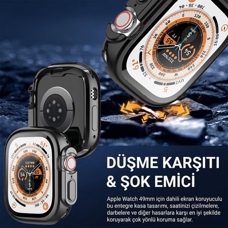 CaseOnn Apple Watch Ultra 4 Kılıf Ekran Korumalı 360 Tam Koruma Siyah